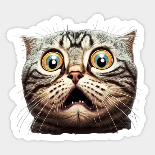 Funny Scared Cat Face, Cat Lover, Scaredy Cat Sticker by dukito